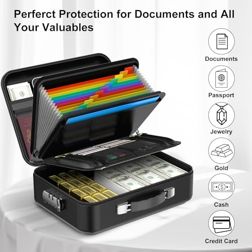 COLCASE Fireproof Document Box, Hard Case Fireproof Box with Lock Hard-Shell Design Fireproof Water Resistant Safe Box File Organizer for Important Documents Certificates Laptop Passports Black - Image 5