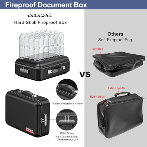COLCASE Fireproof Document Box, Hard Case Fireproof Box with Lock Hard-Shell Design Fireproof Water Resistant Safe Box File Organizer for Important Documents Certificates Laptop Passports Black - Image 3