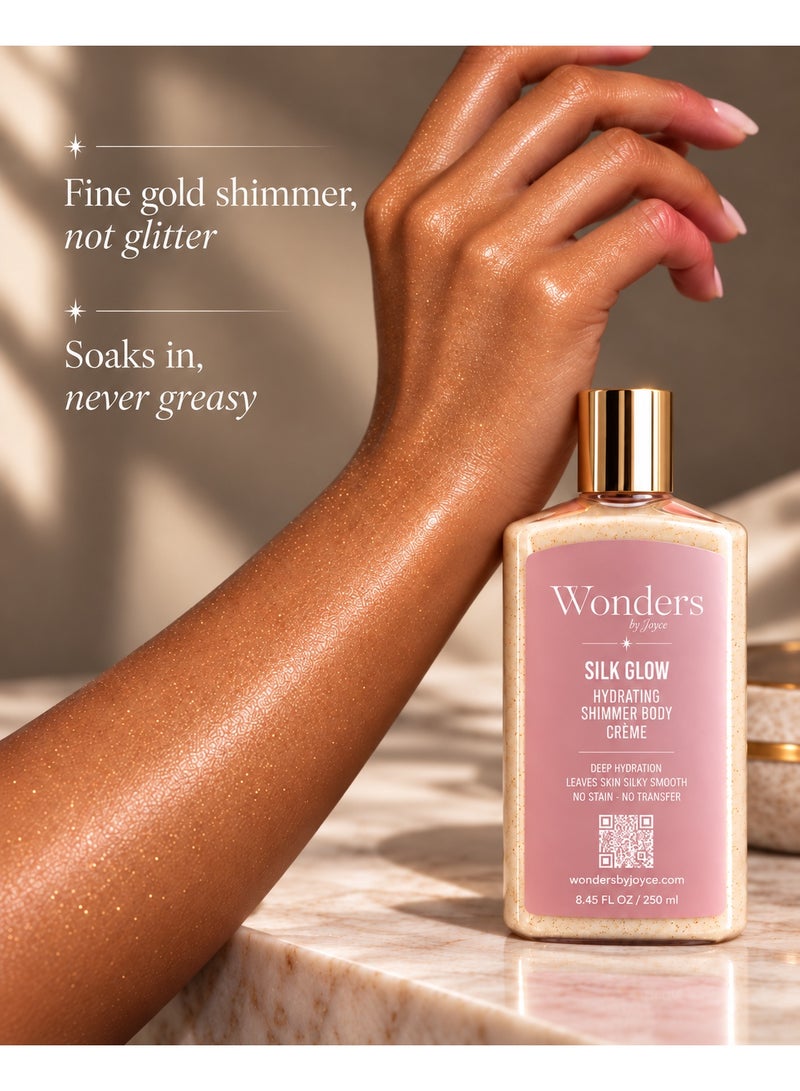 Wonders Silk Glow Shimmer Body Cream - Hydrating Radiant Glow Lotion & Moisturizer | No Stain No Transfer Shimmering Body Creme for Women | 250ml / 8.45 FL OZ - Image 2