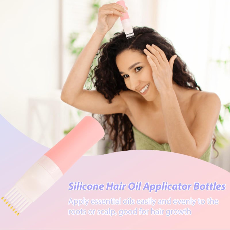 DUAIU Hair Oil Applicator with 2PCS Scalp Massager, Silicone Root Comb Applicator Bottle and Silicone Shampoo Brush Set, Scalp Scrubber Bottle for Hair Dye and Care - Image 3