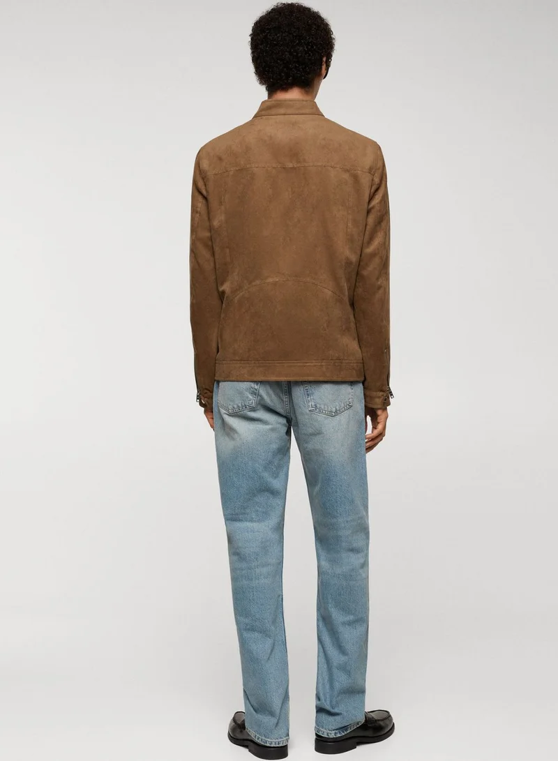 Mango Man Suede Effect Zip Through Jacket