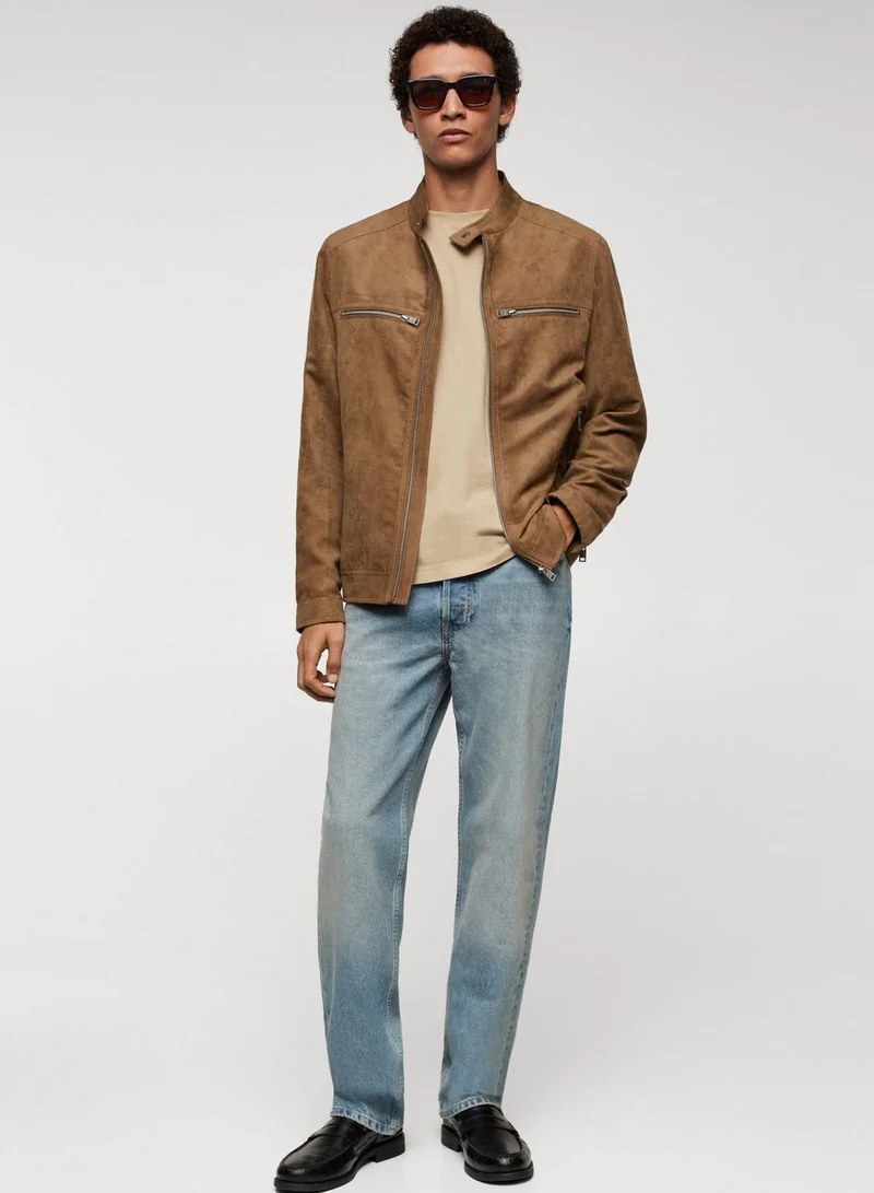 Mango Man Suede Effect Zip Through Jacket