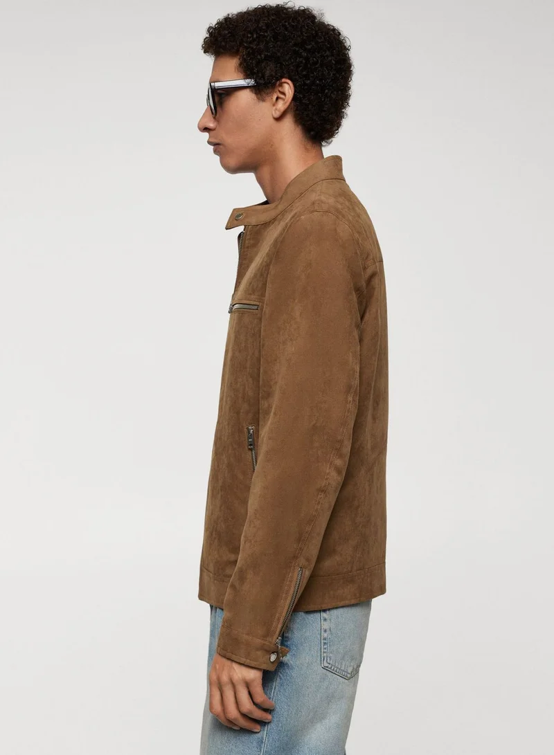 Mango Man Suede Effect Zip Through Jacket