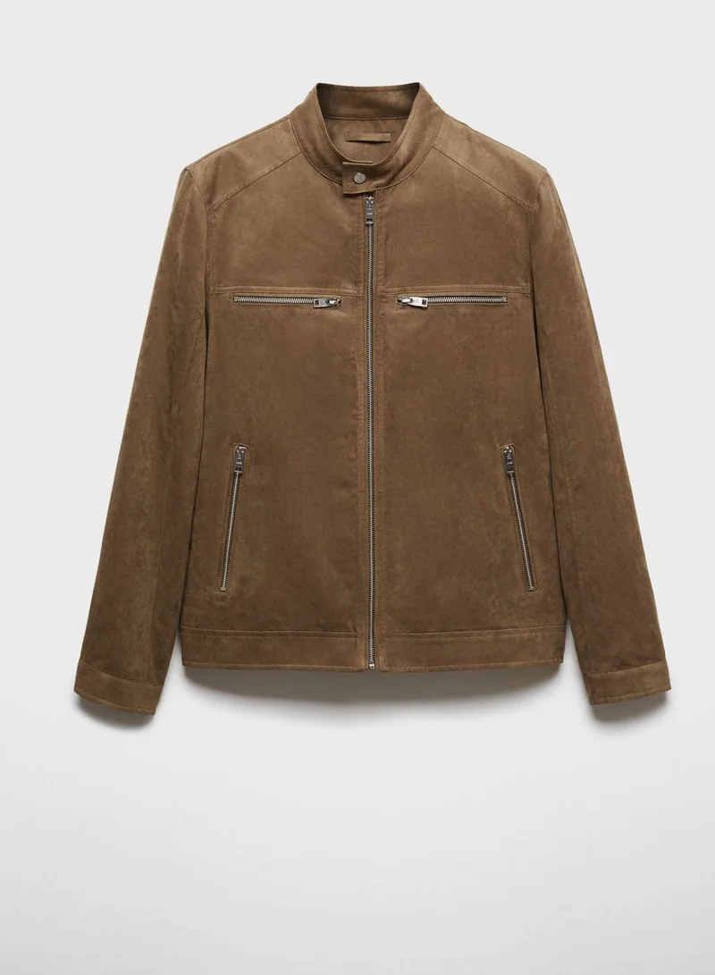 Mango Man Suede Effect Zip Through Jacket