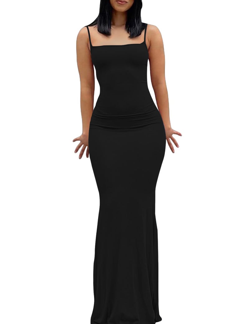 VIUTIL Women's Sexy Bodycon Maxi Dress Sleeveless Tight Lounge Slip Long Dress 2026 Summer, Black, Small - Image 2