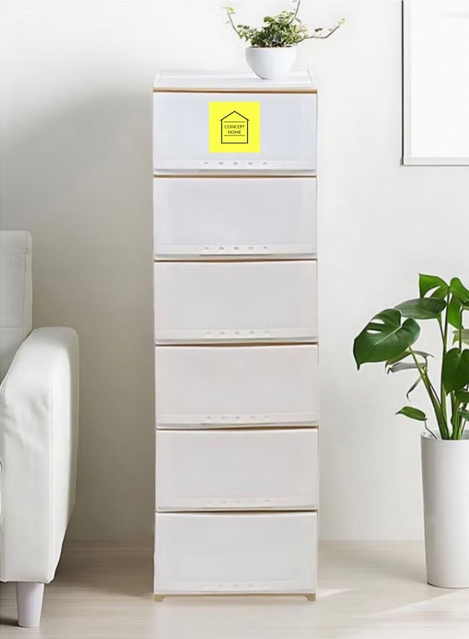 Concept home Chest of 6 Drawers Plastic, Easy to Install, High Quality, SAUDI MADE, Big Size 42 x 124 x 34 CM, White/Beige - Image 5