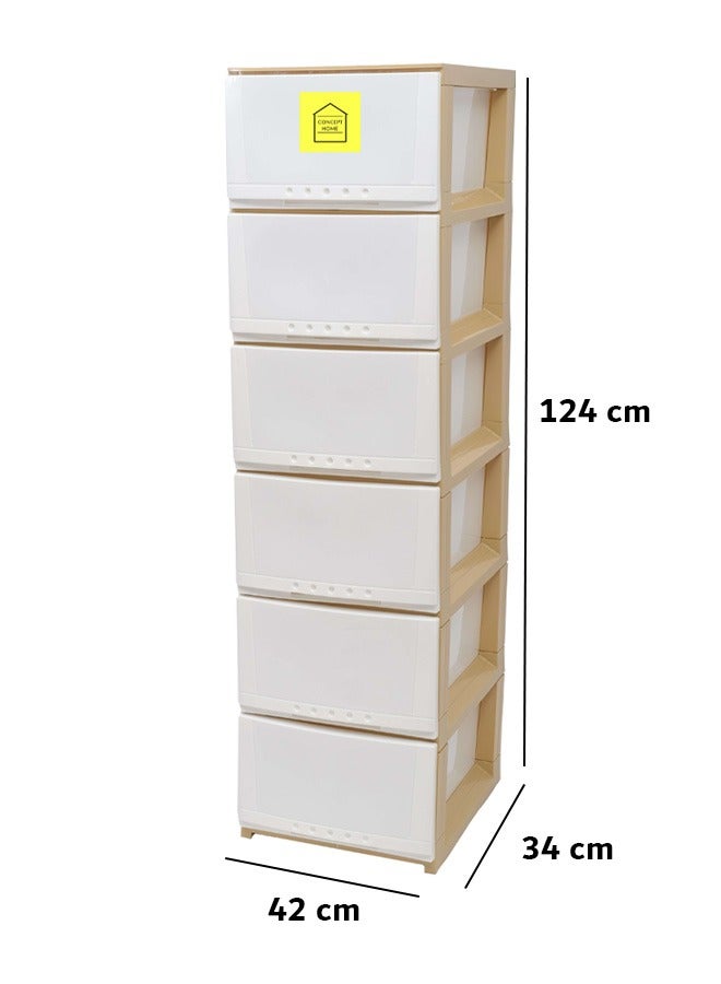 Concept home Chest of 6 Drawers Plastic, Easy to Install, High Quality, SAUDI MADE, Big Size 42 x 124 x 34 CM, White/Beige - Image 3