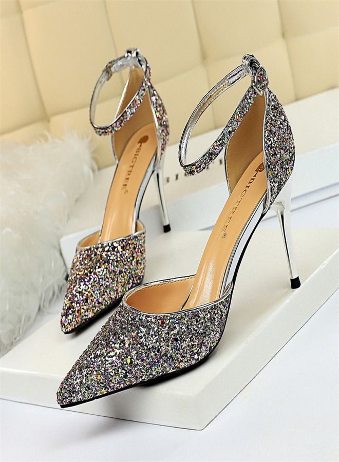 BIGTREE Shallow Pointed Metal High-Heeled Sandals 7.5CM 