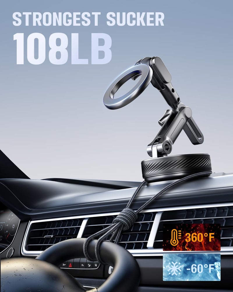 InwodiTeki Magnetic Phone Holders for Your Car, Upgraded 360Â° Vacuum Car Phone Holder, 108+LBS Strongest Suction & 3000gf Magnetic, Car Phone Mount for 17 Pro Max 16 15 14 13 12/ Android Phones - Image 2