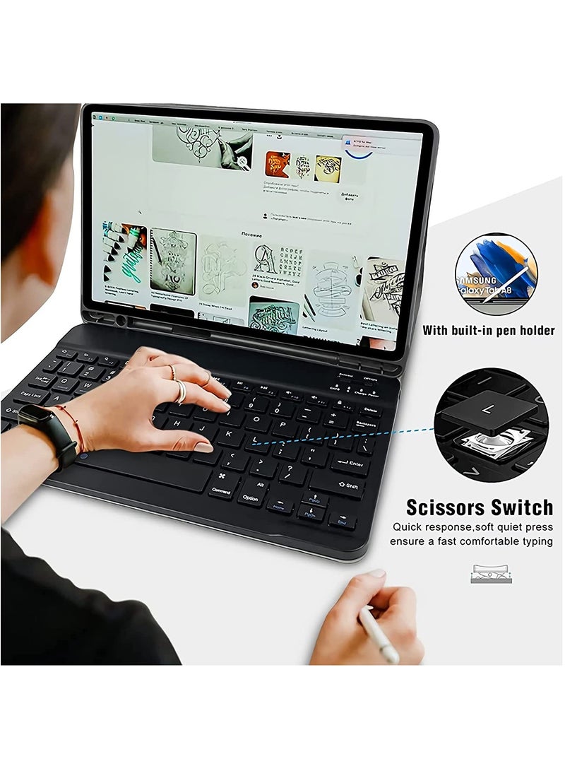 Slim Smart Cover with Detachable Bluetooth Keyboard and Built-in S Pen Holder for Samsung Galaxy Tab A8 10.5 Inch (2022) - Compatible with SM-X200/X205/X207 (Black)  - Image 2