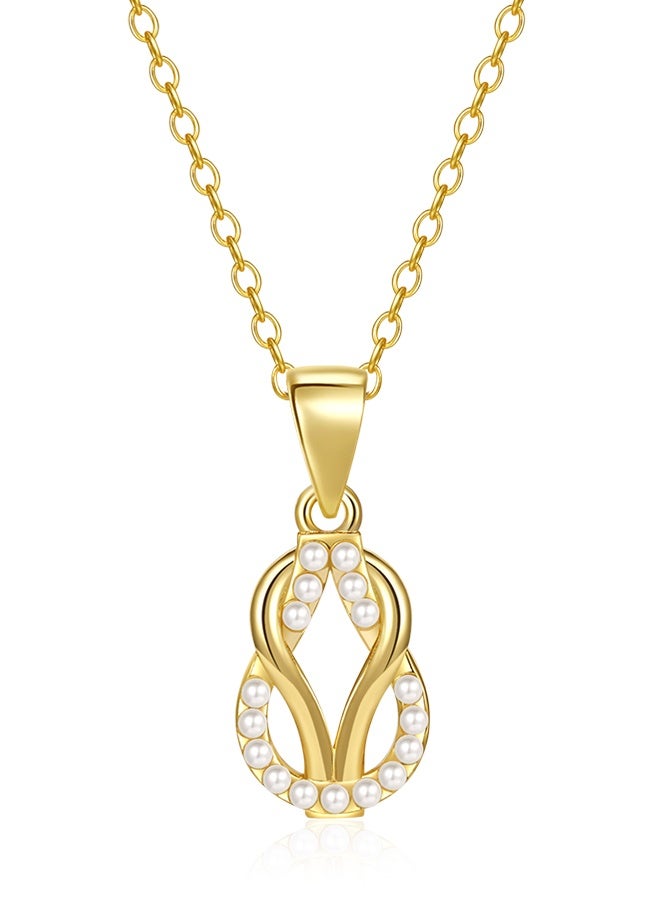 Moonmory Original Design Simple Dual Layer 18K Gold Plated 925 Sterling Silver Double Knot Pearl Pendant Necklace For Women With White Cultured Pearl 50cm Adjustable Chain Fashion Jewelry Best Gift for Ramadan Mother’s Day Valentine - Image 1