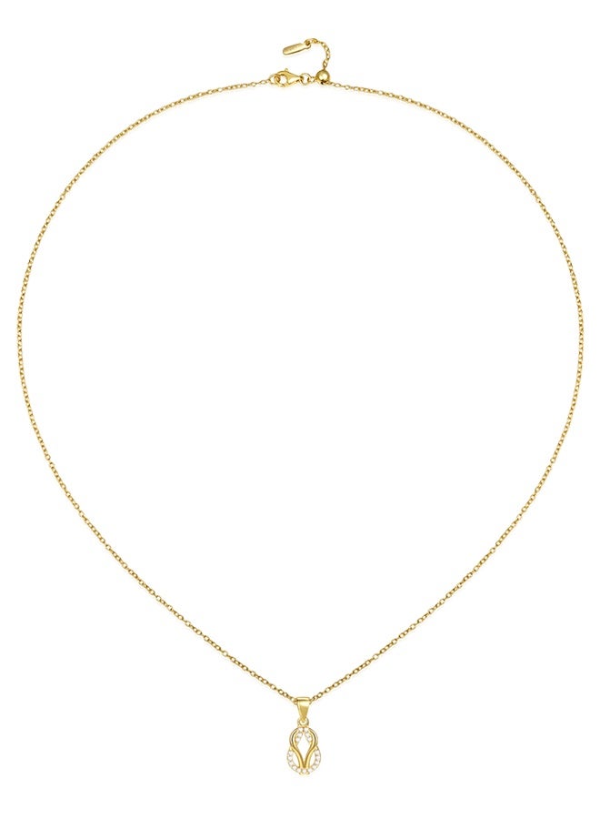 Moonmory Original Design Simple Dual Layer 18K Gold Plated 925 Sterling Silver Double Knot Pearl Pendant Necklace For Women With White Cultured Pearl 50cm Adjustable Chain Fashion Jewelry Best Gift for Ramadan Mother’s Day Valentine - Image 4
