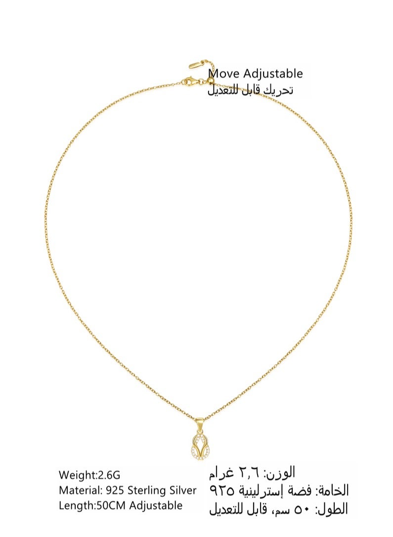Moonmory Original Design Simple Dual Layer 18K Gold Plated 925 Sterling Silver Double Knot Pearl Pendant Necklace For Women With White Cultured Pearl 50cm Adjustable Chain Fashion Jewelry Best Gift for Ramadan Mother’s Day Valentine - Image 3