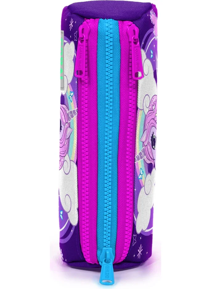 كورال هاي Kids Three Compartment Pencil Case Purple Pink Unicorn Pattern 22008