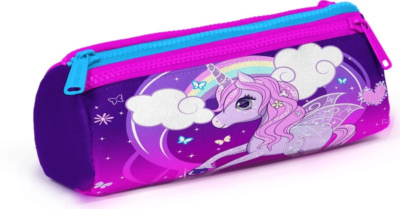 CORAL HIGH Kids Three Compartment Pencil Case Purple Pink Unicorn Pattern 22008  - Image 3