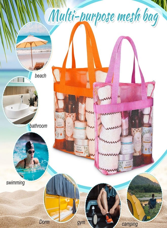 Yeyeplum 20 Pcs Mesh Shower Caddy Bags Portable Mesh Beach Bags Bulk with Zipper & 2 Pockets Hanging Toiletry and Bath Organizer for Gym Swimming Travel Camping College Dorms Beach (Fluorescent Color) - Image 3