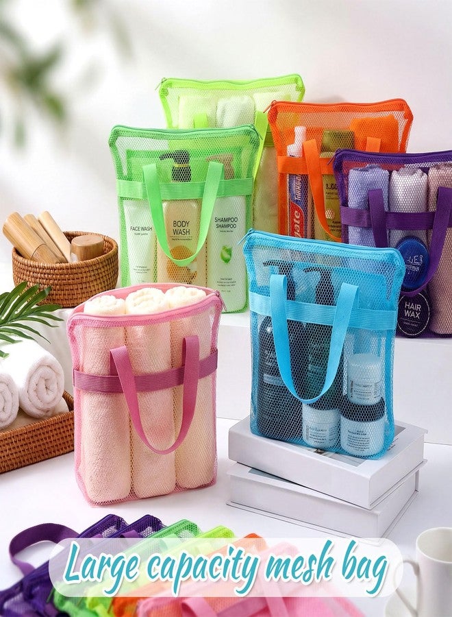 Yeyeplum 20 Pcs Mesh Shower Caddy Bags Portable Mesh Beach Bags Bulk with Zipper & 2 Pockets Hanging Toiletry and Bath Organizer for Gym Swimming Travel Camping College Dorms Beach (Fluorescent Color) - Image 4