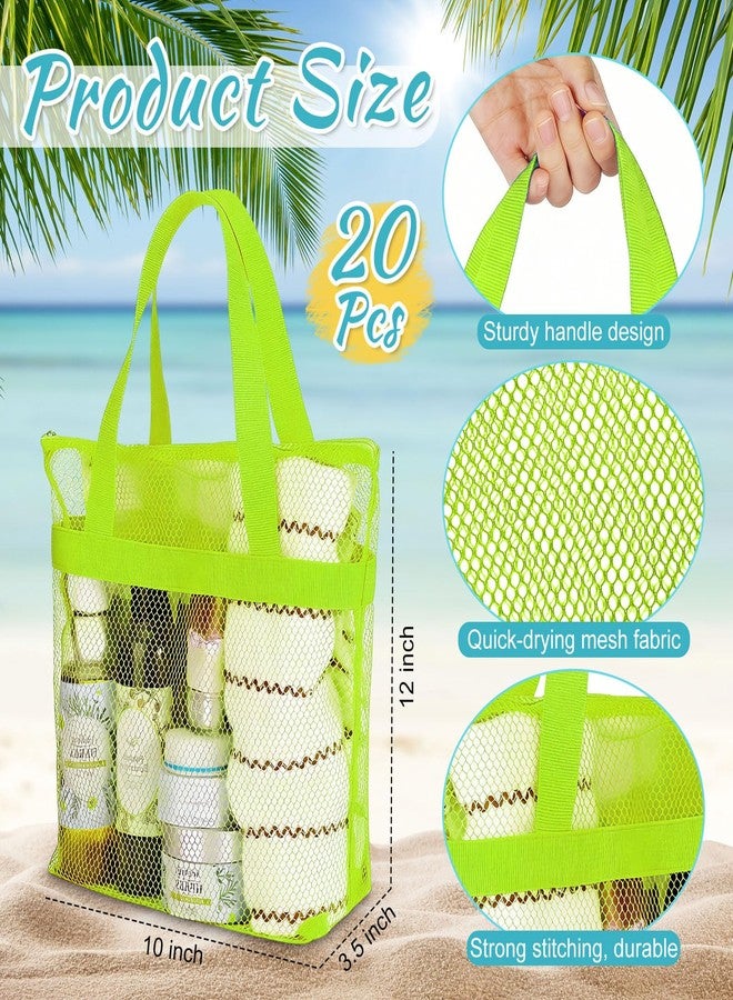 Yeyeplum 20 Pcs Mesh Shower Caddy Bags Portable Mesh Beach Bags Bulk with Zipper & 2 Pockets Hanging Toiletry and Bath Organizer for Gym Swimming Travel Camping College Dorms Beach (Fluorescent Color) - Image 2