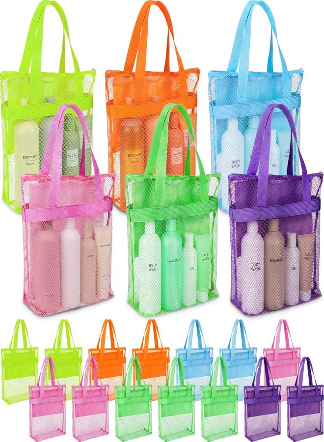 Yeyeplum 20 Pcs Mesh Shower Caddy Bags Portable Mesh Beach Bags Bulk with Zipper & 2 Pockets Hanging Toiletry and Bath Organizer for Gym Swimming Travel Camping College Dorms Beach (Fluorescent Color) - Image 1