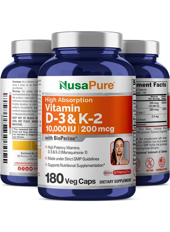 NusaPure NusaPure Vitamin K2 (MK7) (200mcg) + Vitamin D3 (10000 IU) 180 Veg Caps - Bioperine, Soyfree, Non-GMO - Image 4