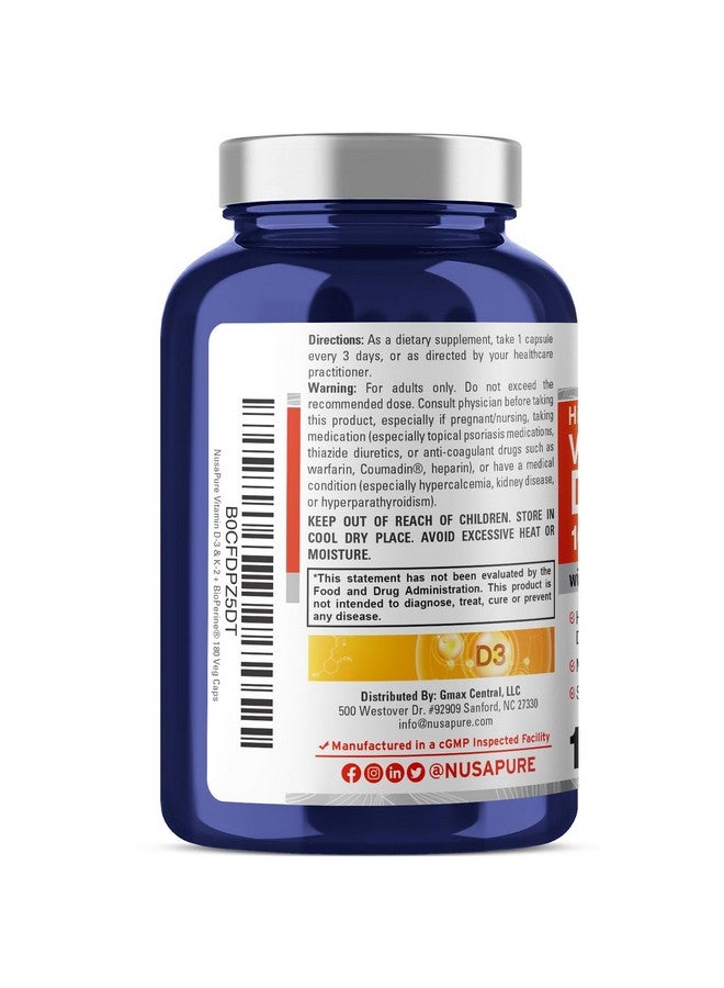 NusaPure NusaPure Vitamin K2 (MK7) (200mcg) + Vitamin D3 (10000 IU) 180 Veg Caps - Bioperine, Soyfree, Non-GMO - Image 3