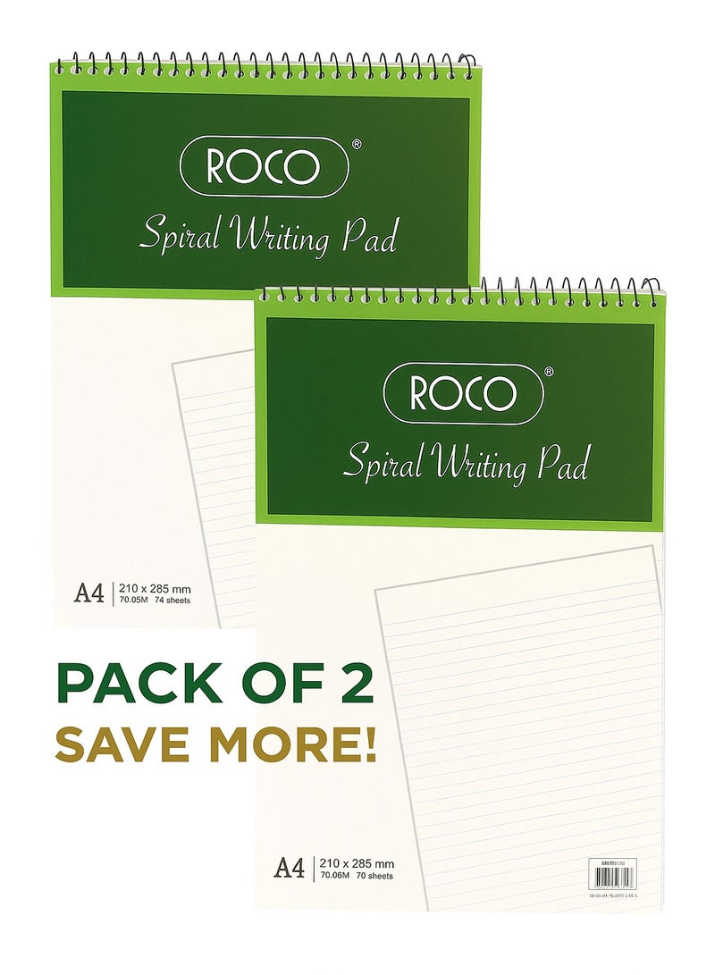 ROCO A4 Spiral Writing Pad – Pack of 2 – 70 GSM, 70 Sheets Each - Image 1
