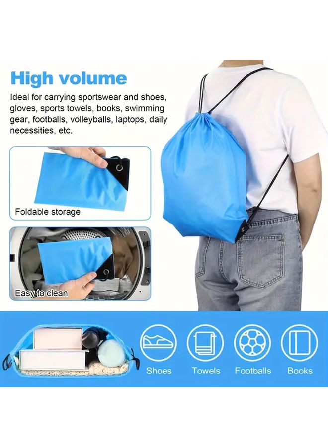 Foldable Oxford Cloth Drawstring Backpack 3PCS Paradise Blue for Sports Fitness Outdoor - Image 5
