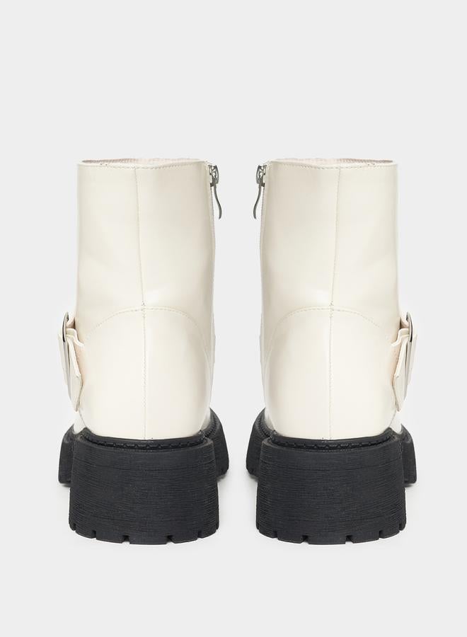 RAID Solid Buckle Detail Biker Ankle Boots by Styli  - Image 5