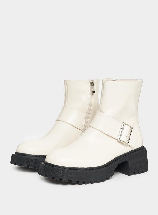 RAID Solid Buckle Detail Biker Ankle Boots by Styli  - Image 3