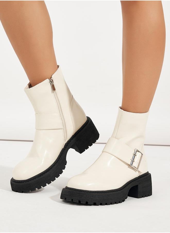 RAID Solid Buckle Detail Biker Ankle Boots by Styli  - Image 2