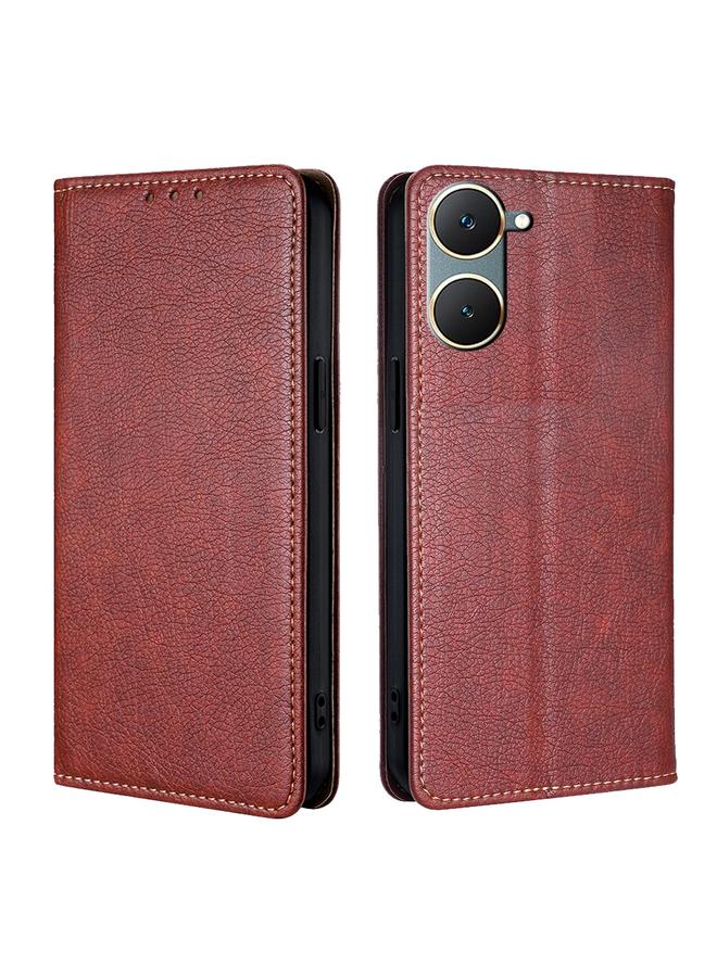 جرين تايجر جراب هاتف جلدي مغناطيسي بلون زيتي لامع لهاتف vivo Y03 4G (بني)