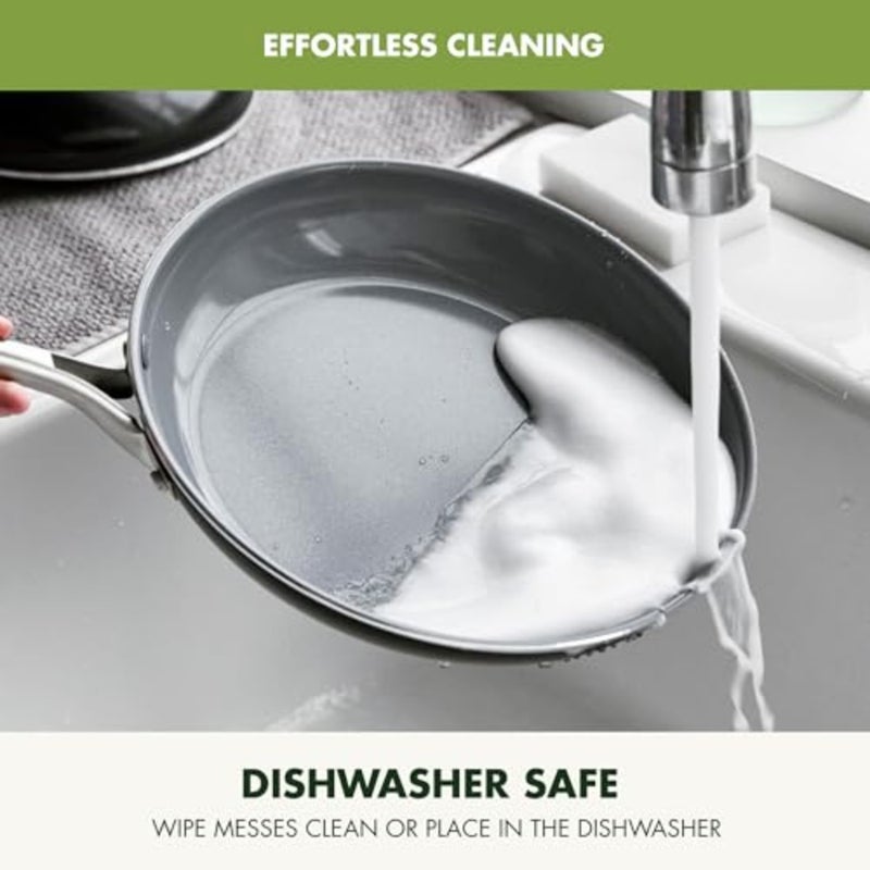 GreenPan Swift صحي سيراميك غير لاصق، مجموعة مقلاة 8 بوصة و10 بوصة، مقابض من الفولاذ المقاوم للصدأ، خالية من PFAS، آمنة للاستخدام في غسالة الأطباق، آمنة للفرن، أسود - Image 5