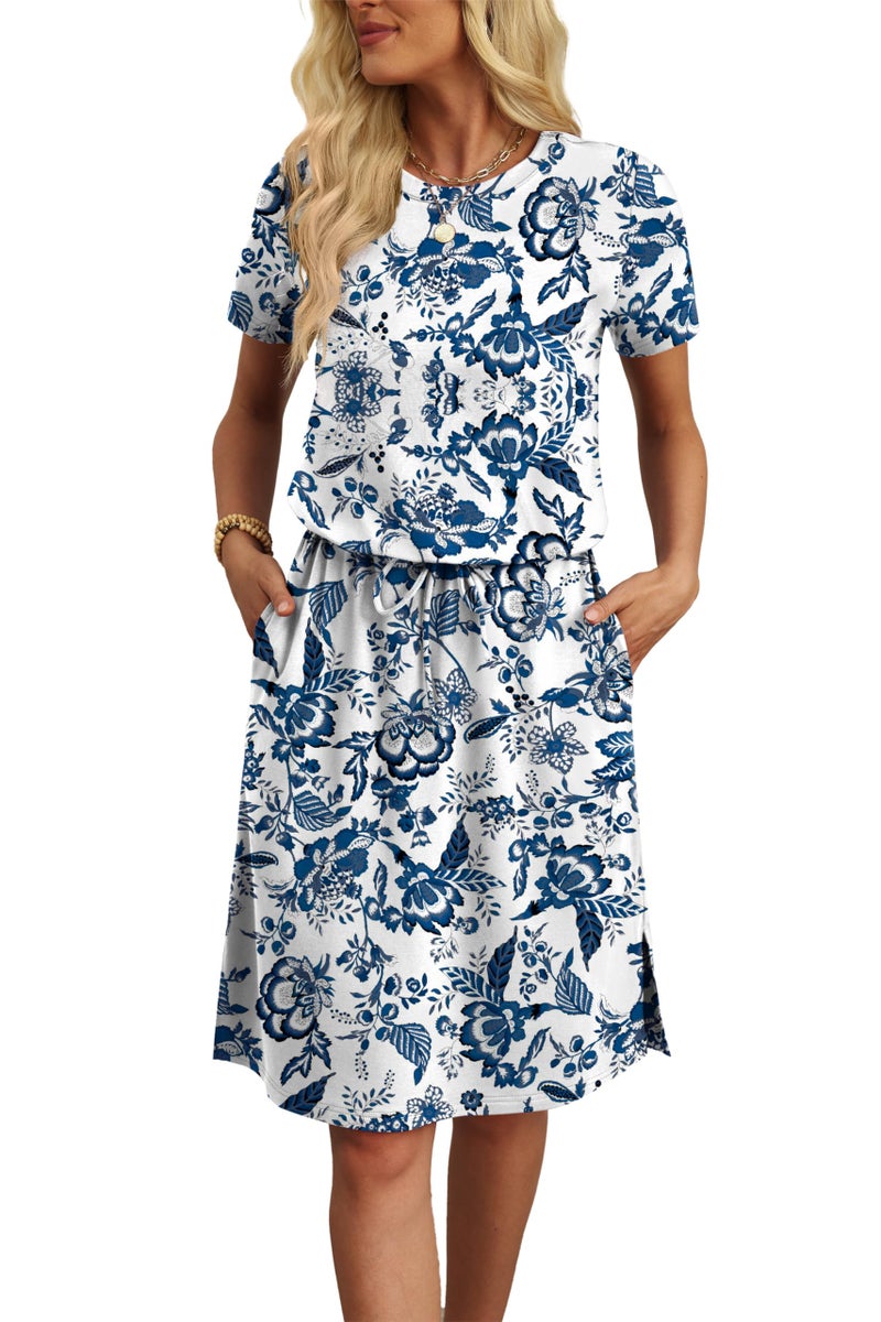 OFEEFAN Dresses for Women Vacation Casual Maxi Hawaiian Dress Crew Neck Short Sleeve with Pockets Cruise Outfits for Women Boho Print XXL - Image 4