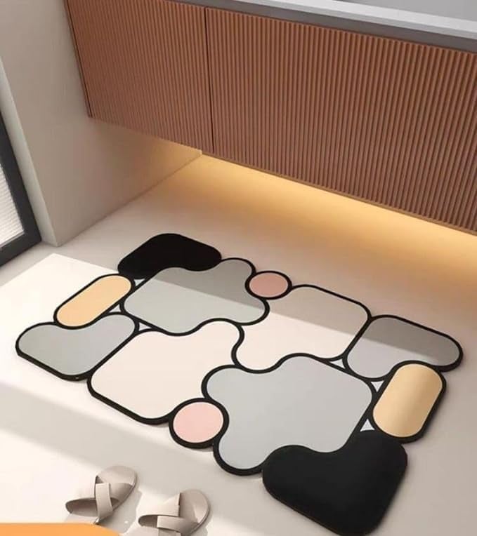 IQS Enterprise Colorful Bathroom mat Anti Slip Water Absorbent Oval Shape Rubber Mat for Floor Bathroom and Door Microfiber Mat for Bedroom Kitchen Door Mat Floor Mat Bathroom Door Mat 1 pcs - Image 1