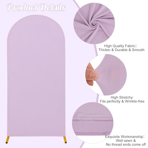 FEINIGESI Spandex Fitted Wedding Arch Cover 6.6FT Round Top Stand Covers Double-Side Chiara Cover Backdrop Cover for Wedding Birthday Party Ceremony Baby Shower Decoration(Lavender) - Image 3