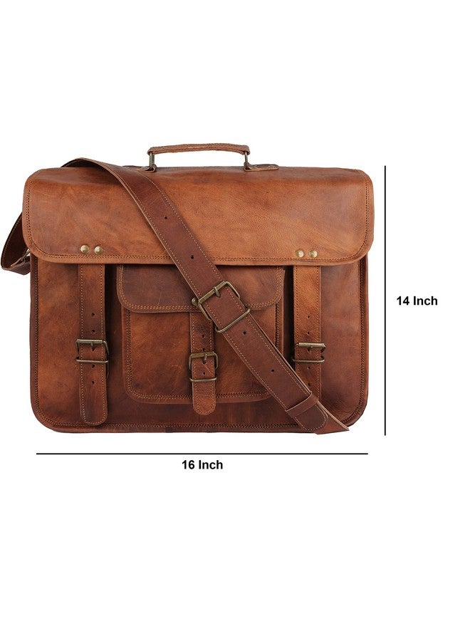 The Vintage Stuff The Vintage Stuff 16" Handmade Leather Travel Messenger Office Crossbody Bag Laptop Briefcase College Satchel Computer Best Bag for Men and women Brown - Image 4