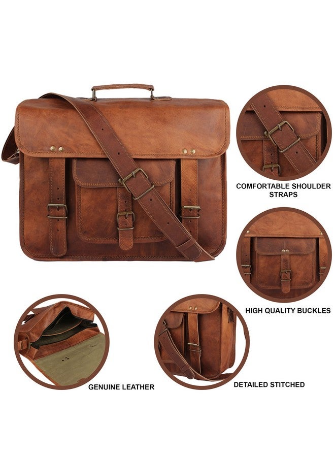 The Vintage Stuff The Vintage Stuff 16" Handmade Leather Travel Messenger Office Crossbody Bag Laptop Briefcase College Satchel Computer Best Bag for Men and women Brown - Image 3