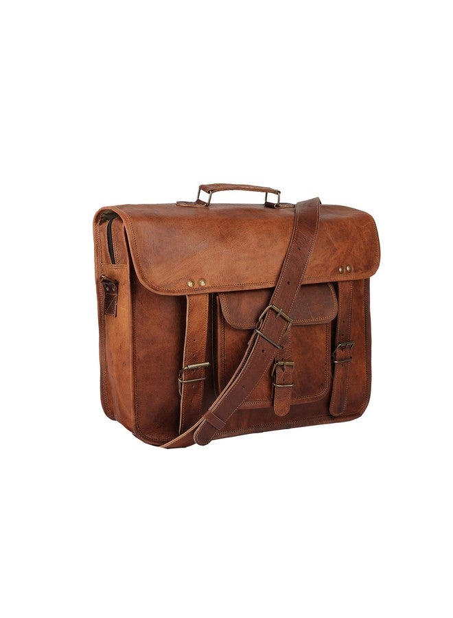 The Vintage Stuff The Vintage Stuff 16" Handmade Leather Travel Messenger Office Crossbody Bag Laptop Briefcase College Satchel Computer Best Bag for Men and women Brown - Image 1