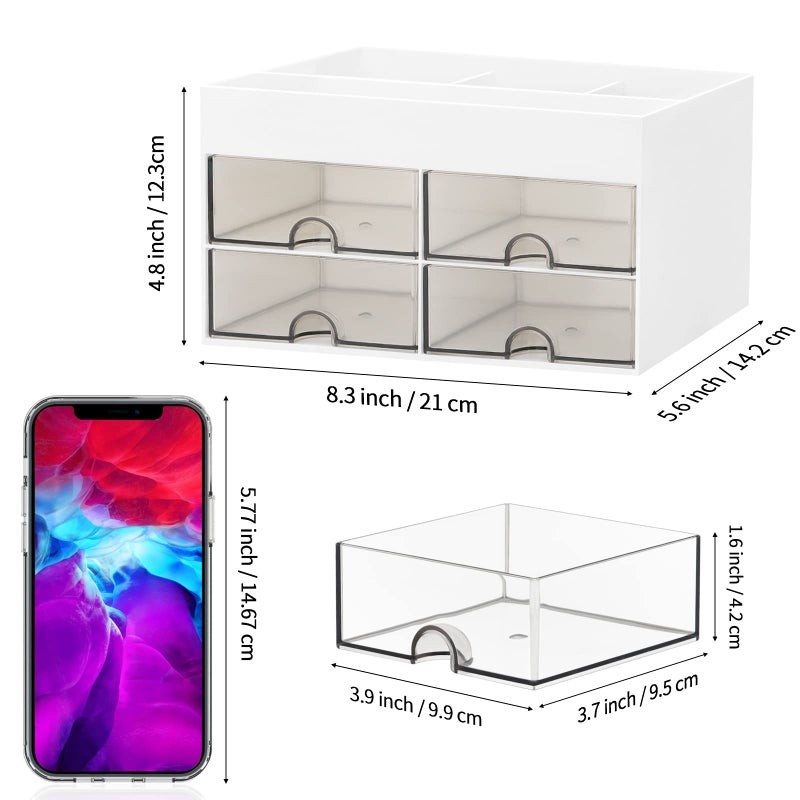 LETURE Desktop Organizer with Drawer, Accessories Stationary Organizer Desk Caddy, Pen/Pencil/Business Card/Sticky Note Tray/Paperclip Holder Storage Box (White) - Image 5