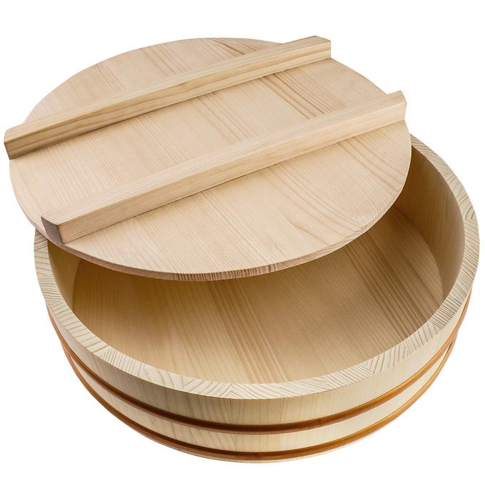 WOODEN SUSHI RICE BOWL WITH LID HANGIRI SUSHI OKE SUSHI RICE MIXING TUB 106 WITH LID