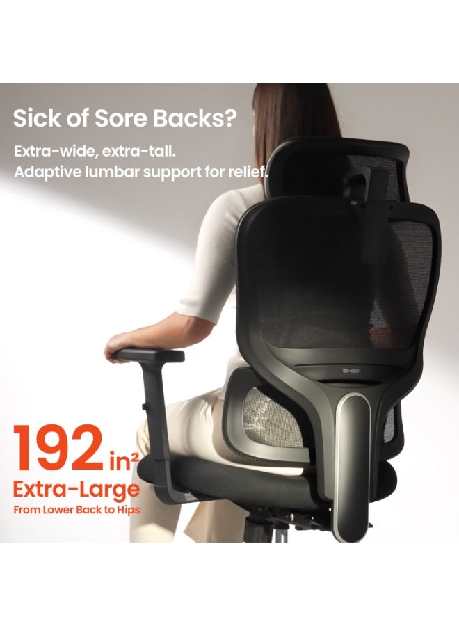 SIHOO M56C Ergonomic Office Chair, High Back Desk Chair, Lumbar Support, Swivel Computer Task Chair with Adjustable Headrest, Tilt Function,Black - Image 3