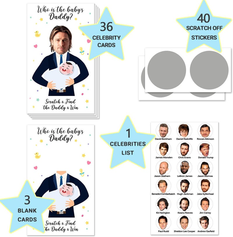 Zuoziosx 40 Cute Baby Shower Games - Scratch Off Lottery Ticket Raffle Cards - Decorations- who is The Baby's Daddy - 40 Cards - Image 2