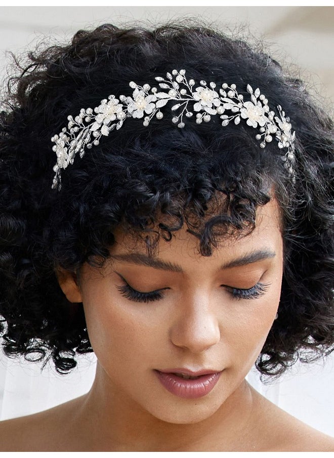 SWEETV - Weetv Silver Bridal Headpiece For Wedding Crystal Bridal Headband Wedding Hair Accessories For Women Girl Hair Vine - Image 1