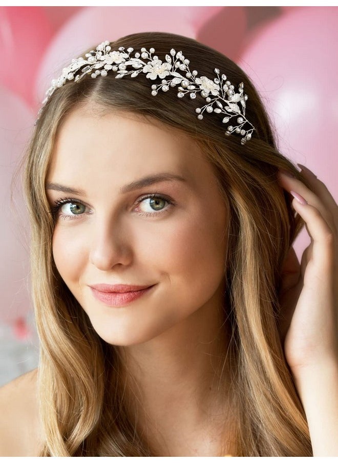 SWEETV - Weetv Silver Bridal Headpiece For Wedding Crystal Bridal Headband Wedding Hair Accessories For Women Girl Hair Vine - Image 1