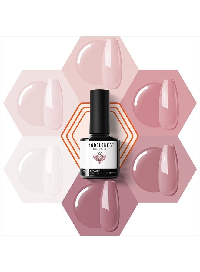 modelones طقم طلاء أظافر جل - 6 ألوان وردي نود، طلاء جل بلون الربيع الباستيل، وردي فاتح، طلاء أظافر محايد، أبيض، وردي خفيف، طقم بدء استخدام جل الأظافر LED، هدية شائعة لفن الأظافر، DIY، مانكير للنساء - Image 1