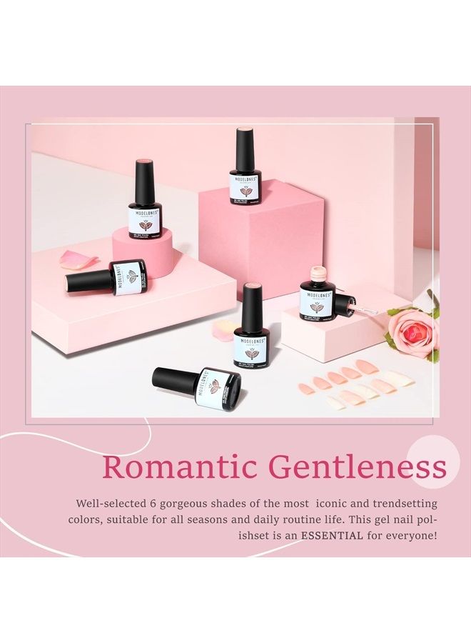 modelones طقم طلاء أظافر جل - 6 ألوان وردي نود، طلاء جل بلون الربيع الباستيل، وردي فاتح، طلاء أظافر محايد، أبيض، وردي خفيف، طقم بدء استخدام جل الأظافر LED، هدية شائعة لفن الأظافر، DIY، مانكير للنساء - Image 2