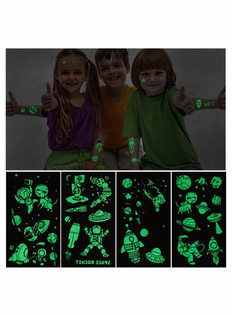SYOSI 10 Sheets Temporary Tattoos for Kids Luminous Tattoo Sticker Glow in The Dark Outer Space UFO Theme Fake Waterproof Tattoos for Boys Girls - Image 2