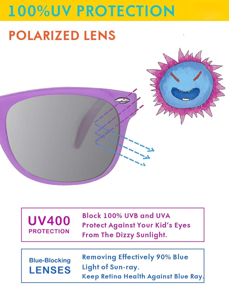 ROSSINI نظارات شمسية مرنة للأطفال من ROCF ROSSINI، قطعتين، غير قابلة للكسر، لنظارات شمسية للأطفال من عمر 2-8 سنوات، مع علبة، حماية UV400 - Image 3