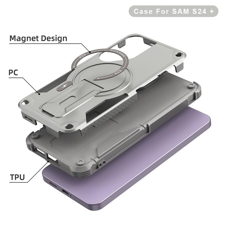 US LITE Back Cover for Samsung Galaxy S24 Plus with Portable Kickstand | Mag-Safe Compatible Magnetic Case | Shockproof Military Grade Protection | Extreme Protection Phone Cover – Grey - Image 4