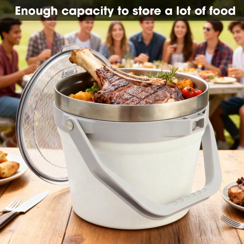 COKTIK 7L Vacuum Insulated Ice Bucket with Lid and Scoop& Tongsï¼ŒLarge capacity Stainless Steel Beverage Bucket for Cocktail, Champagne, Wine, Beerï¼ŒLarge Partiesï¼ˆMilk White Suitï¼‰ - Image 5